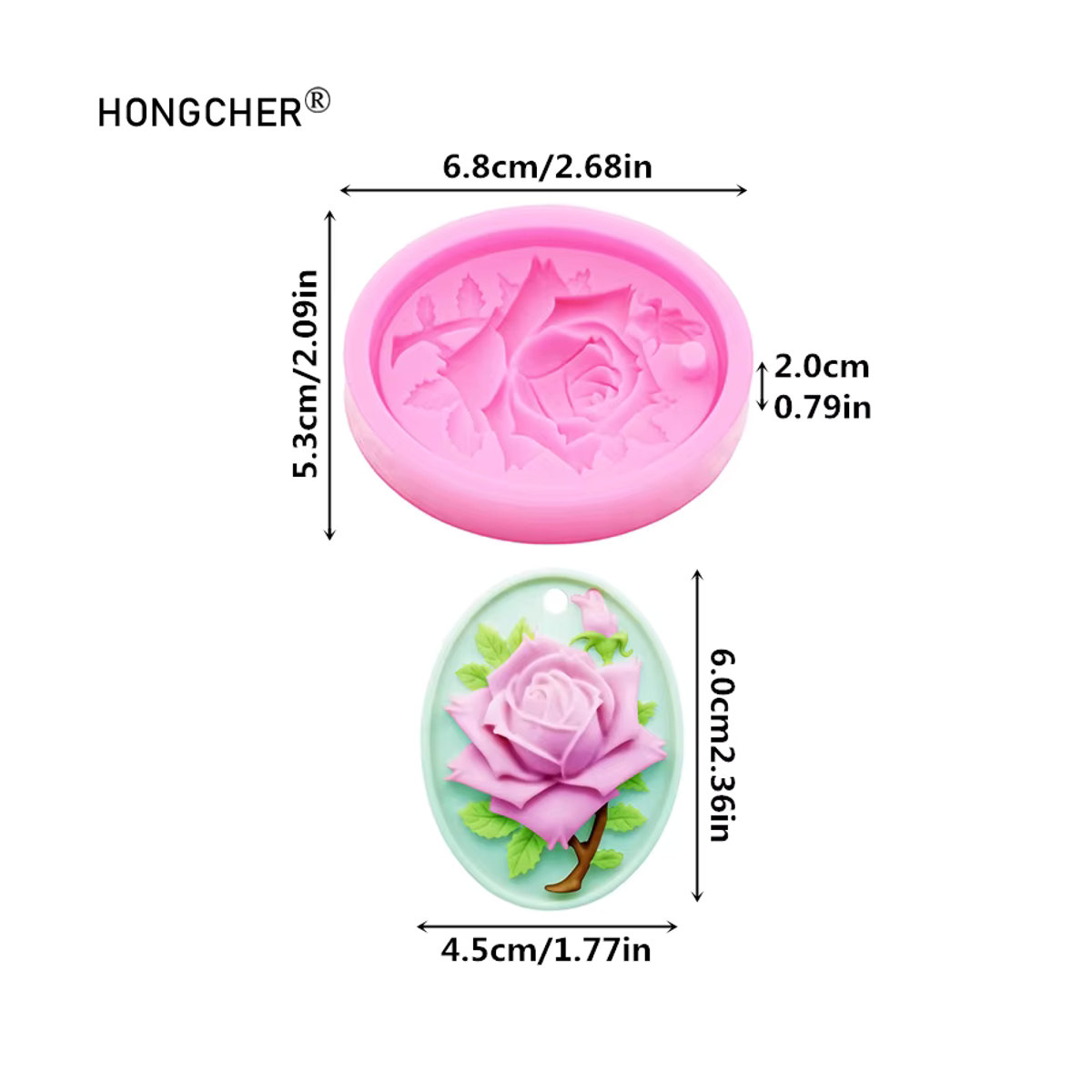 HONGCHER Dekorative Rosen-Blumen Wanddekoration aus Gips und Kunstharz in Pink und Mehrfarbig, hängendes Ornament in ovaler Form - Bild 2