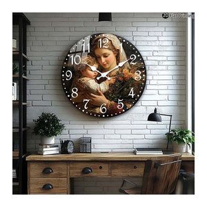 HONGXIHONG Wanduhr aus Holz mit floralem Design, geräuschlose analoge Quarz-Wanduhr in Mehrfarbig, rund und wandmontiert