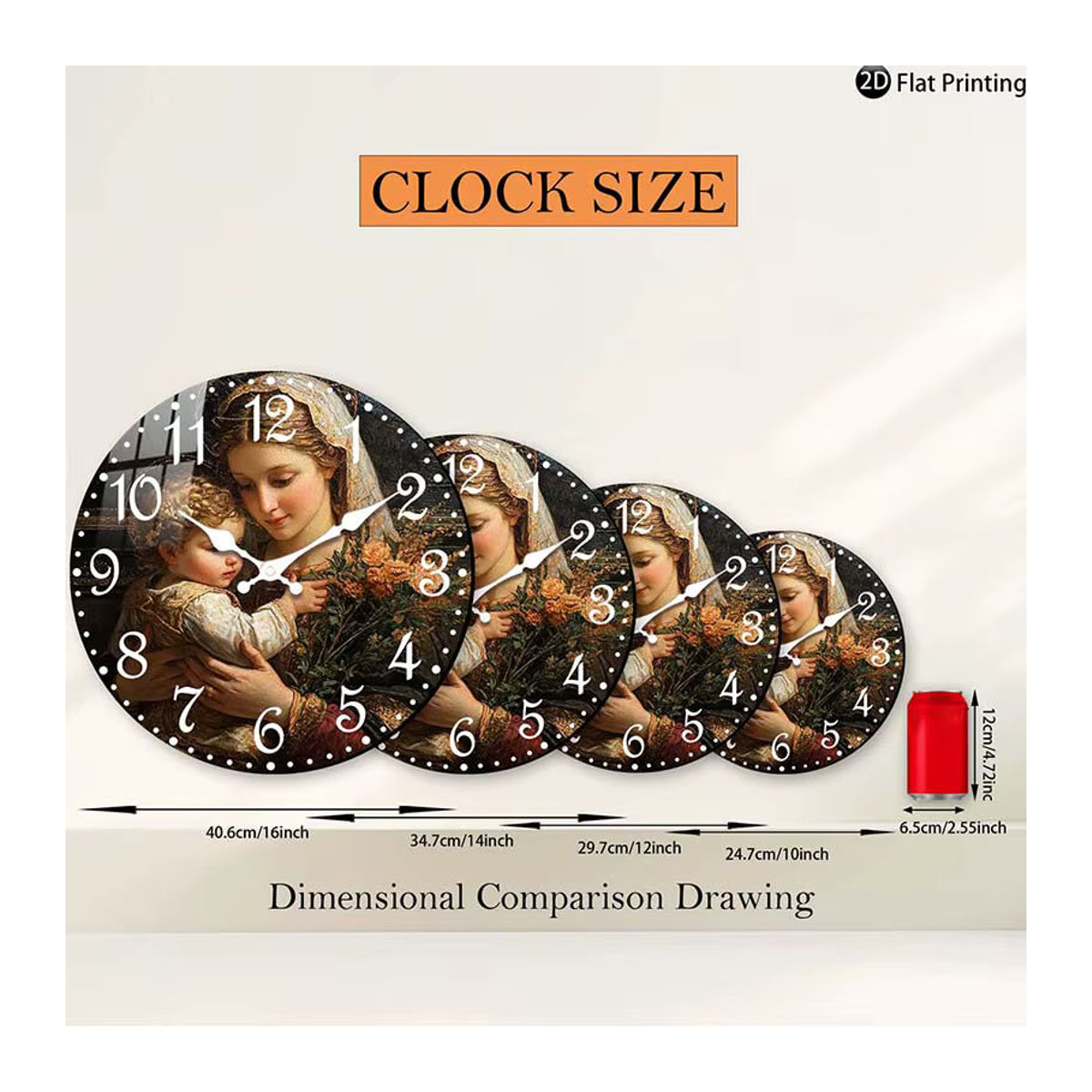 HONGXIHONG Wanduhr aus Holz mit floralem Design, geräuschlose analoge Quarz-Wanduhr in Mehrfarbig, rund und wandmontiert - Bild 3