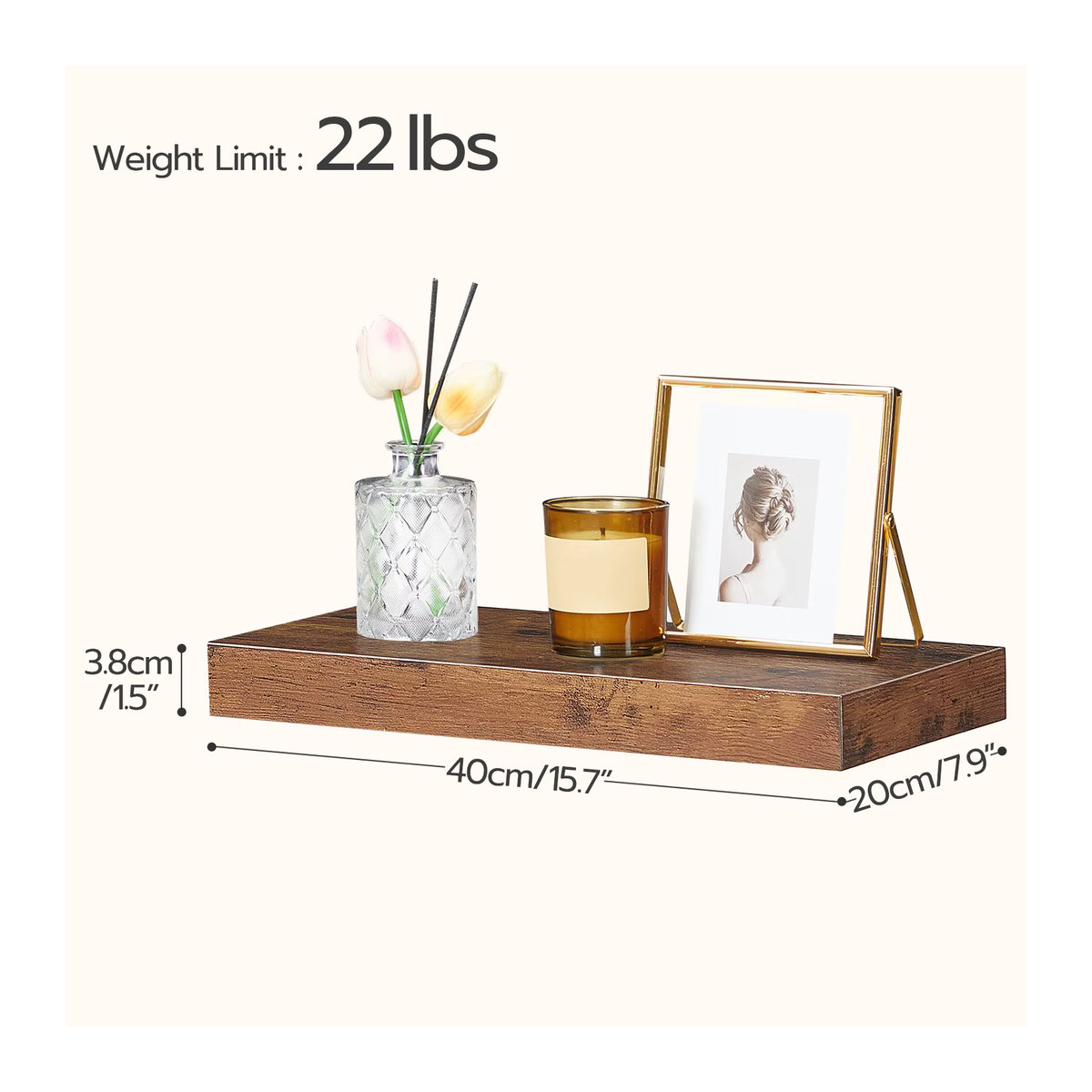 HOOBRO 2er-Set Wandregale aus Holz in Vintage-Braun mit unsichtbaren Halterungen - Bild 4