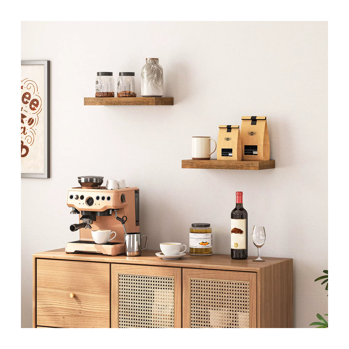 HOOBRO 2er-Set Wandregale aus Holz in Vintage-Braun mit unsichtbaren Halterungen - Bild 5