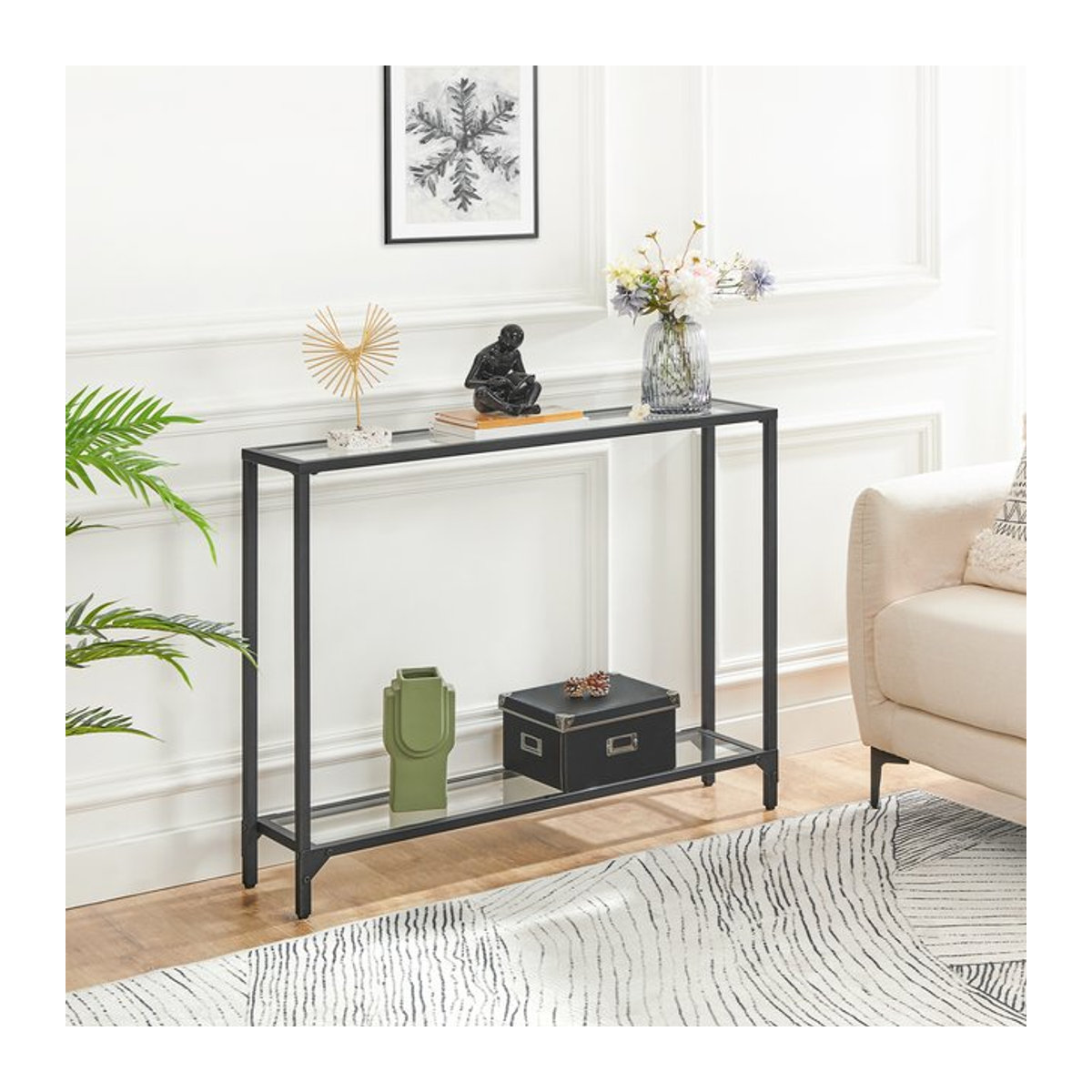 HOOBRO Konsolentisch aus Glas und Metall in Schwarz und Transparent, moderner schmaler Sofatisch für Wohnzimmer und Foyer - Bild 1