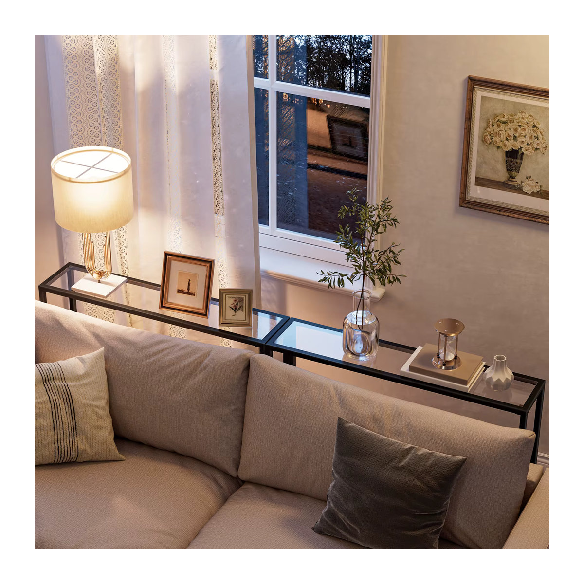 HOOBRO Konsolentisch aus Glas und Metall in Schwarz und Transparent, moderner schmaler Sofatisch für Wohnzimmer und Foyer - Bild 3