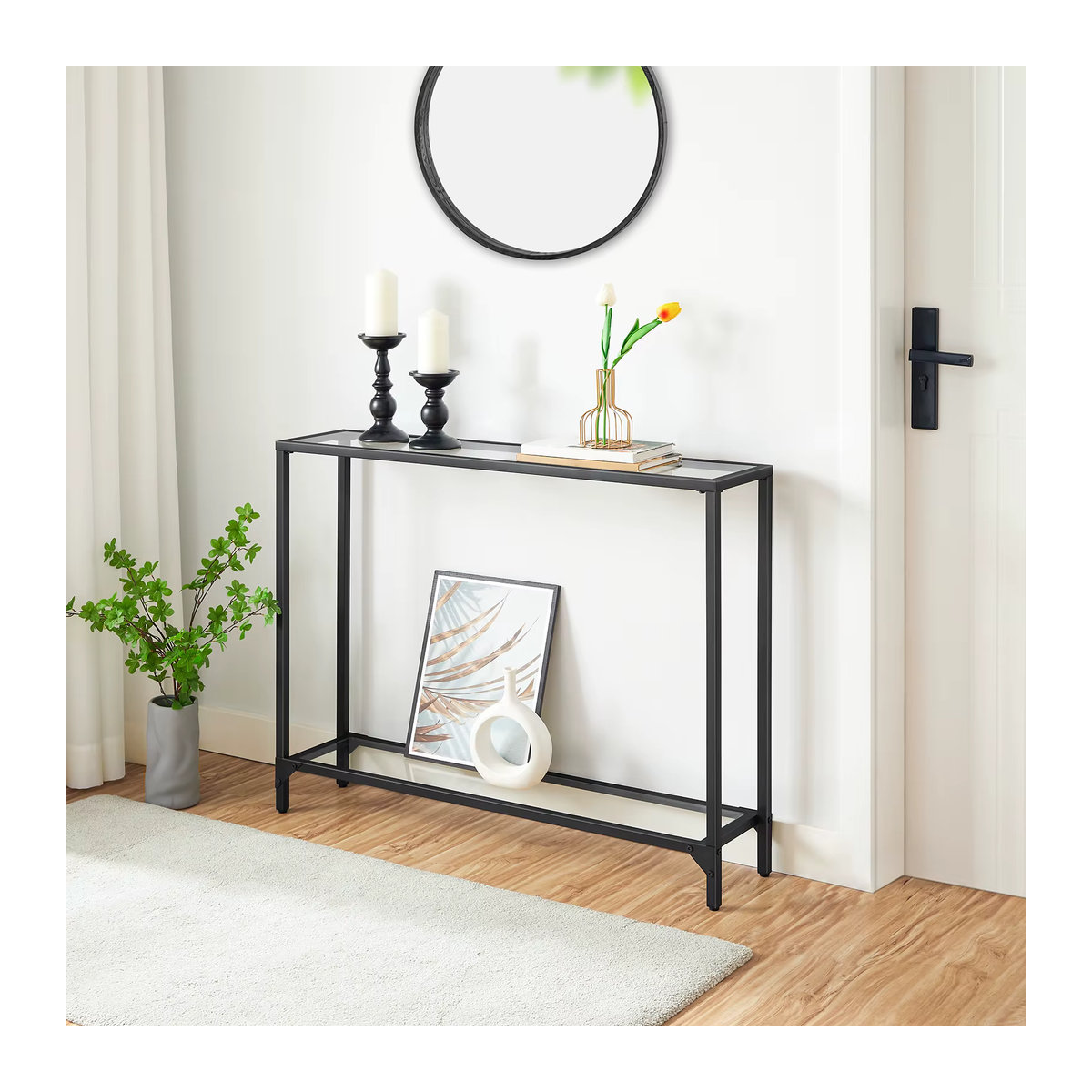 HOOBRO Konsolentisch aus Glas und Metall in Schwarz und Transparent, moderner schmaler Sofatisch für Wohnzimmer und Foyer - Bild 4