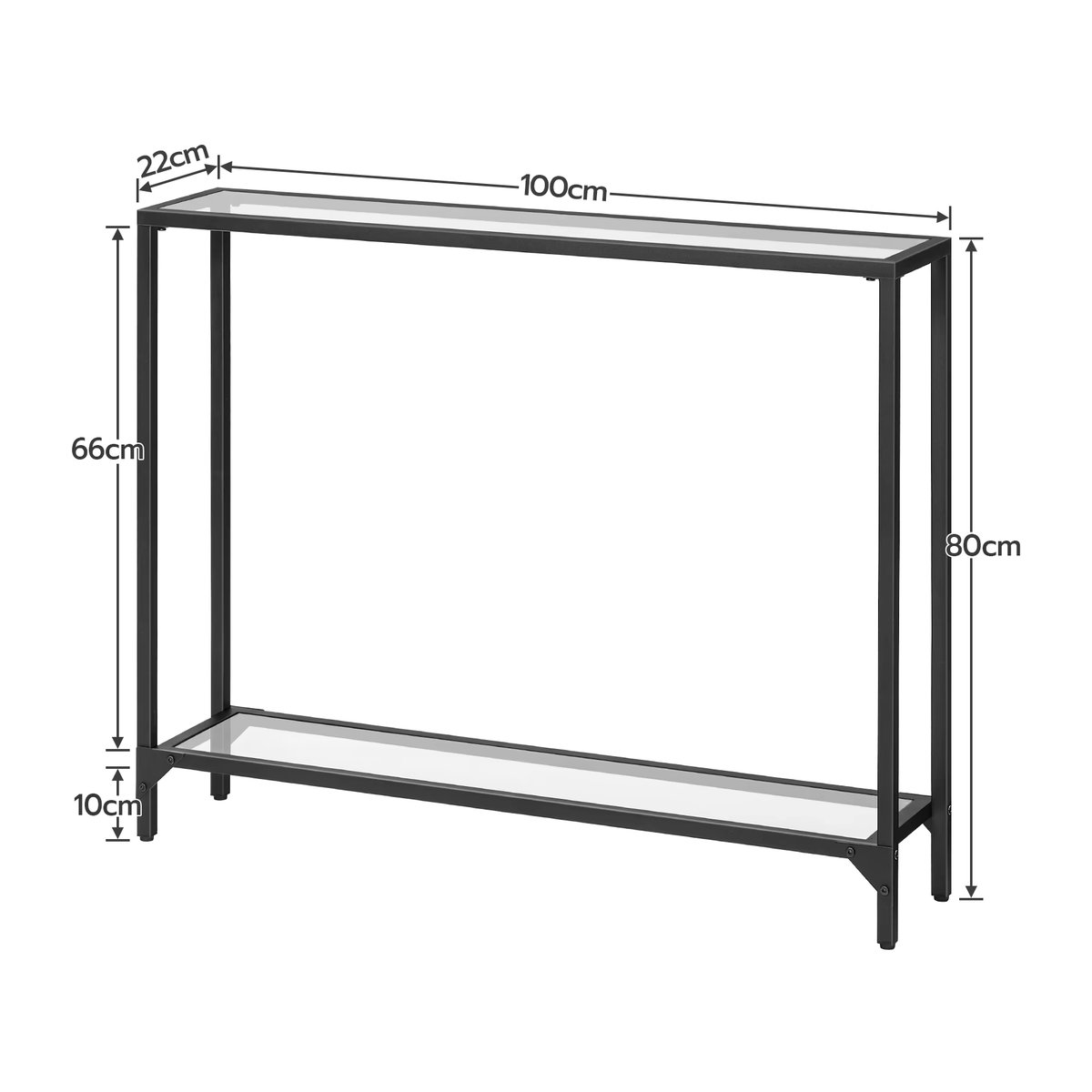 HOOBRO Konsolentisch aus Glas und Metall in Schwarz und Transparent, moderner schmaler Sofatisch für Wohnzimmer und Foyer - Bild 5