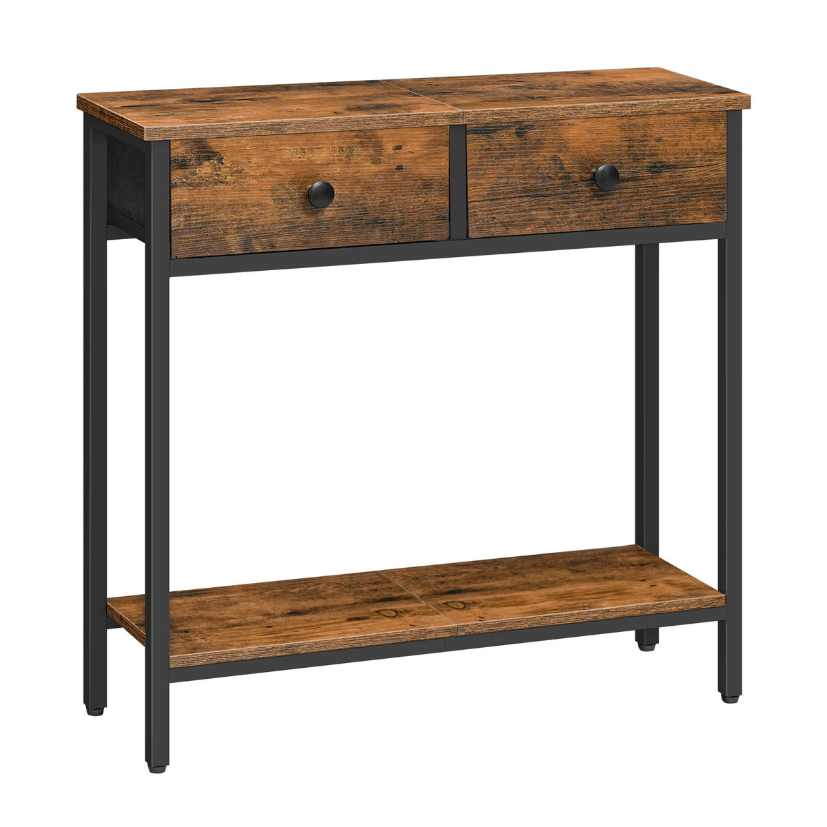 HOOBRO Schmaler Konsolentisch im Industrial Design mit 2 Vliesstoff-Schubladen, Rustikales Braun und Schwarz - Bild 6