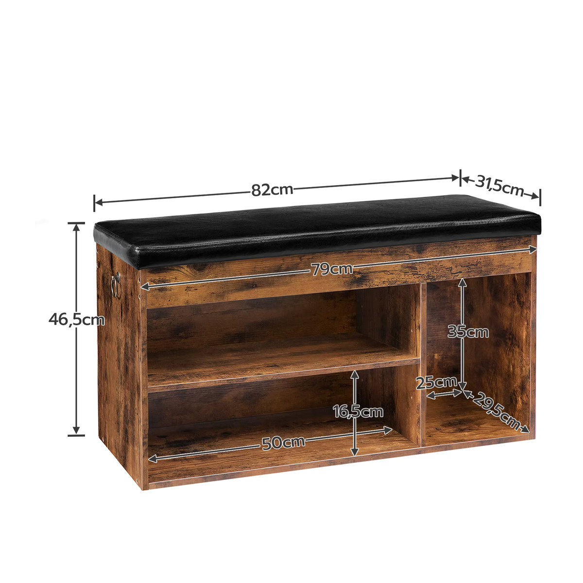 HOOBRO Schuhbank im Industrial Design mit 3 offenen Fächern und gepolsterter Sitzfläche aus Kunstleder, Farbe: Braun/Nussbaum, B/T/H: 82 x 31,5 x 44 cm - Bild 5