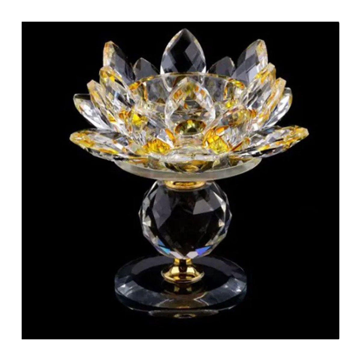 Hoom-Dekor Lotosblumen Kerzenständer aus Glas in Gelb mit floralem Design für Teelichter - Bild 1
