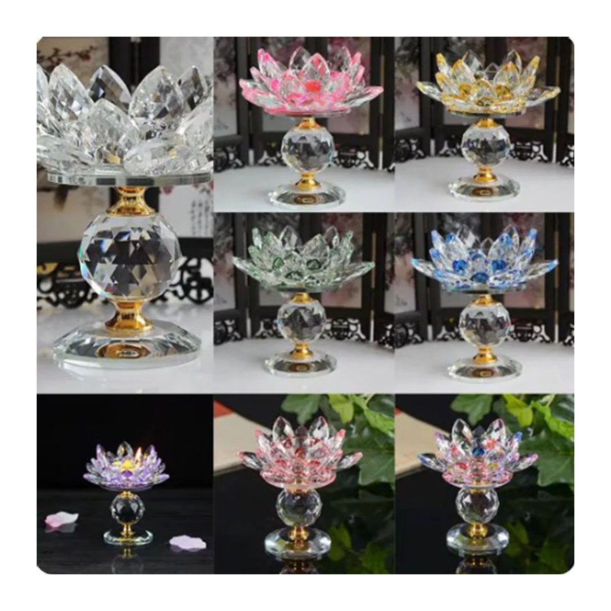 Hoom-Dekor Lotosblumen Kerzenständer aus Glas in Gelb mit floralem Design für Teelichter - Bild 3