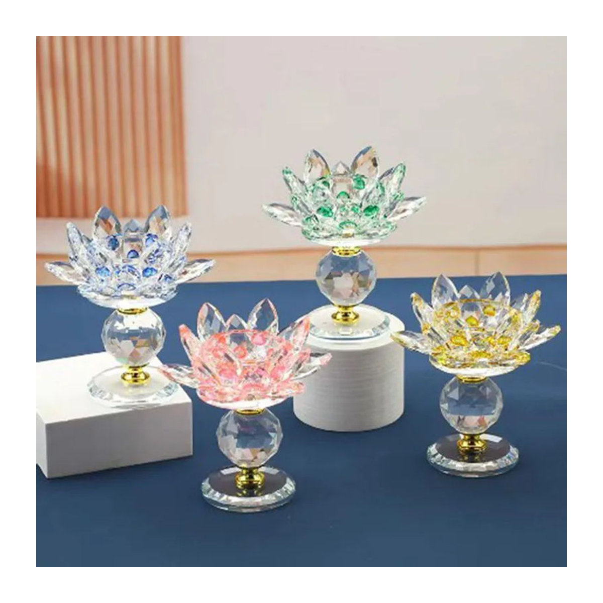 Hoom-Dekor Lotosblumen Kerzenständer aus Glas in Gelb mit floralem Design für Teelichter - Bild 4
