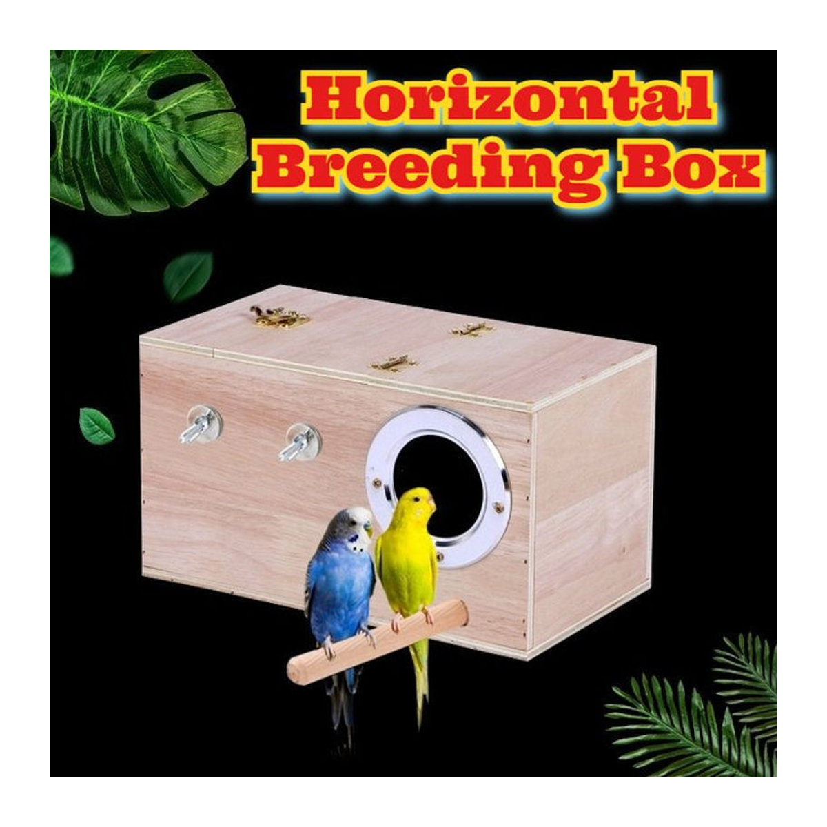 Horizontale Vogelzuchtbox aus Holz in Natur für Wellensittiche, Nymphensittiche und Lovebirds inklusive Winter-Hängehaken - Bild 1