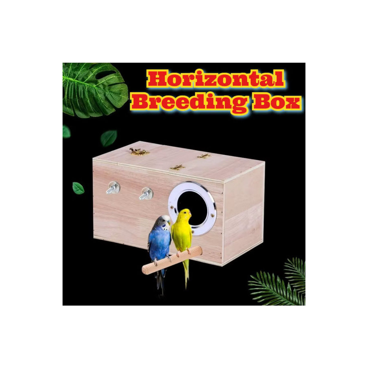 Horizontale Vogelzuchtbox aus Holz in Natur für Wellensittiche, Nymphensittiche und Lovebirds inklusive Winter-Hängehaken - Bild 4