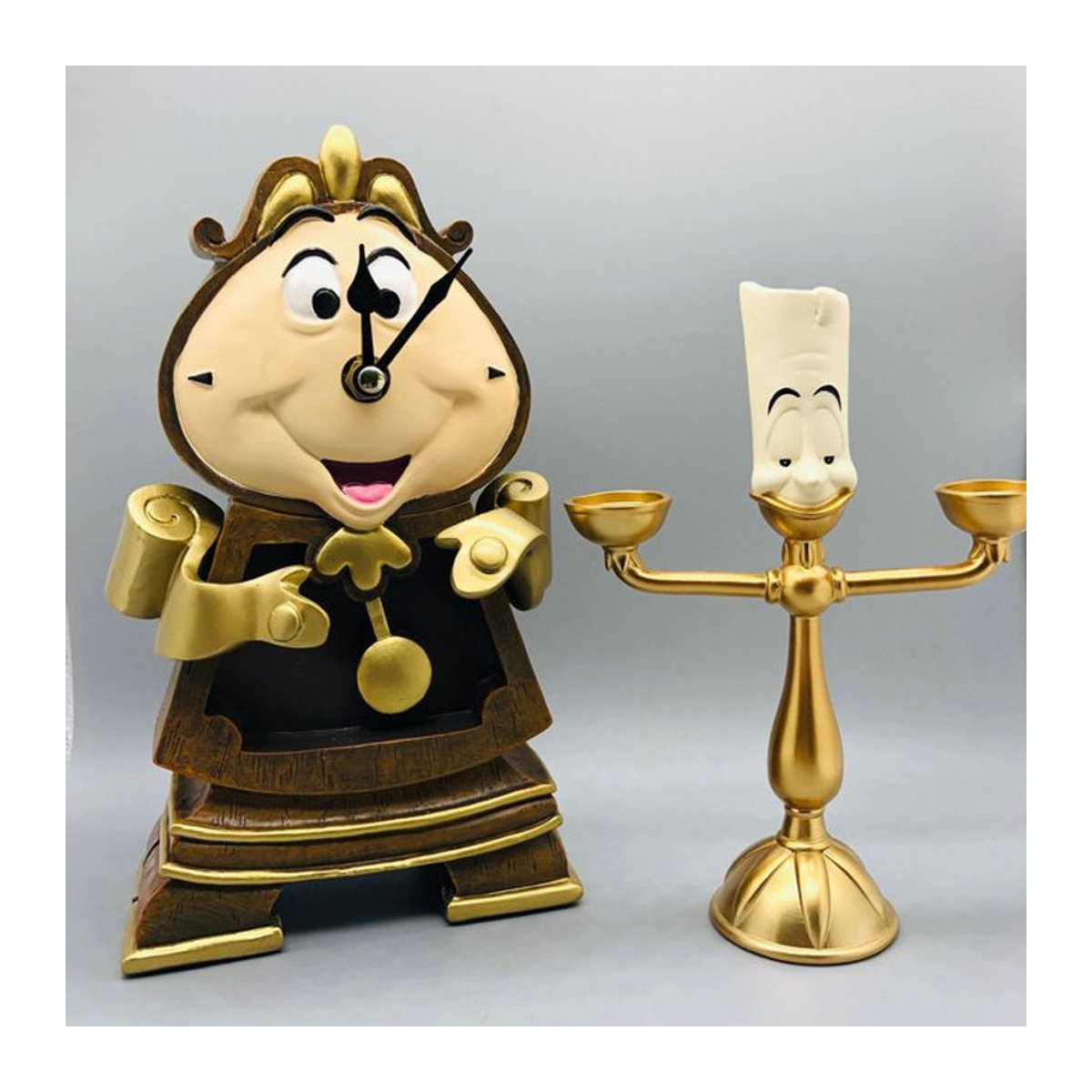 Hot Toys Anime Figur Lumiere und Cogsworth aus Die Schöne und das Biest als Nachtlicht und Kerzenhalter in Gold, Desktop Dekoration aus Kunstharz - Bild 1