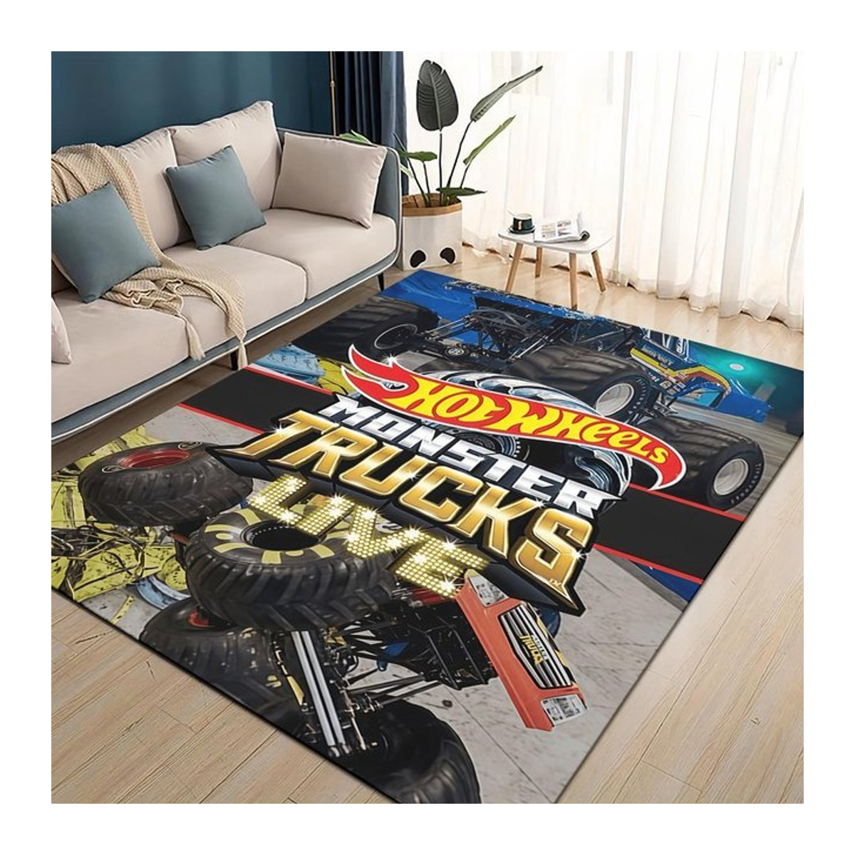 Hot Wheels Kinder Teppich mit Rennauto-Design, rutschfeste Bodenmatte für Wohnzimmer und Schlafzimmer, mehrfarbig, B: 160 cm, T: 120 cm - Bild 1