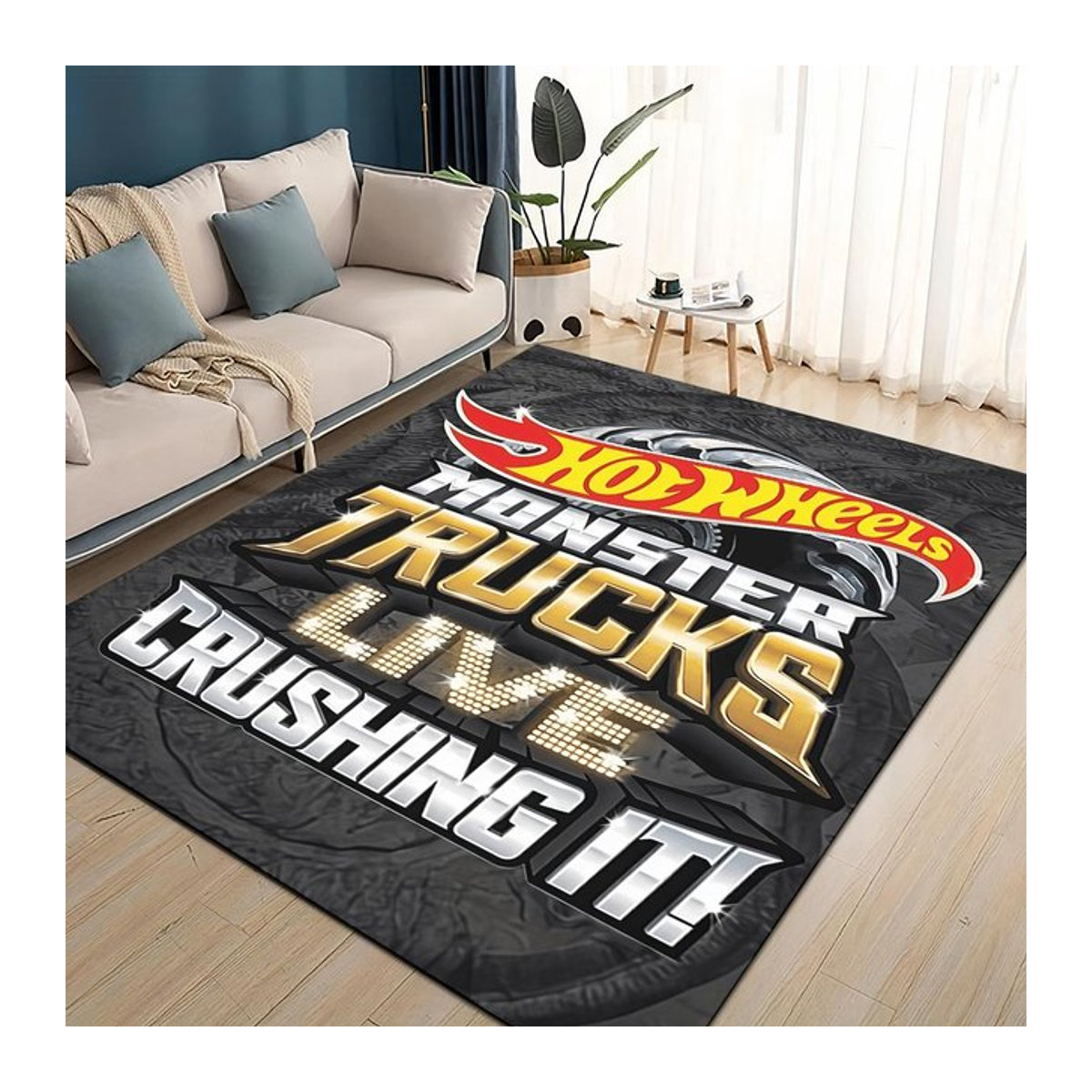 Hot Wheels Kinder Teppich mit Rennauto-Design, rutschfeste Bodenmatte für Wohnzimmer und Schlafzimmer, mehrfarbig, B/B: 60 x 90 cm - Bild 1
