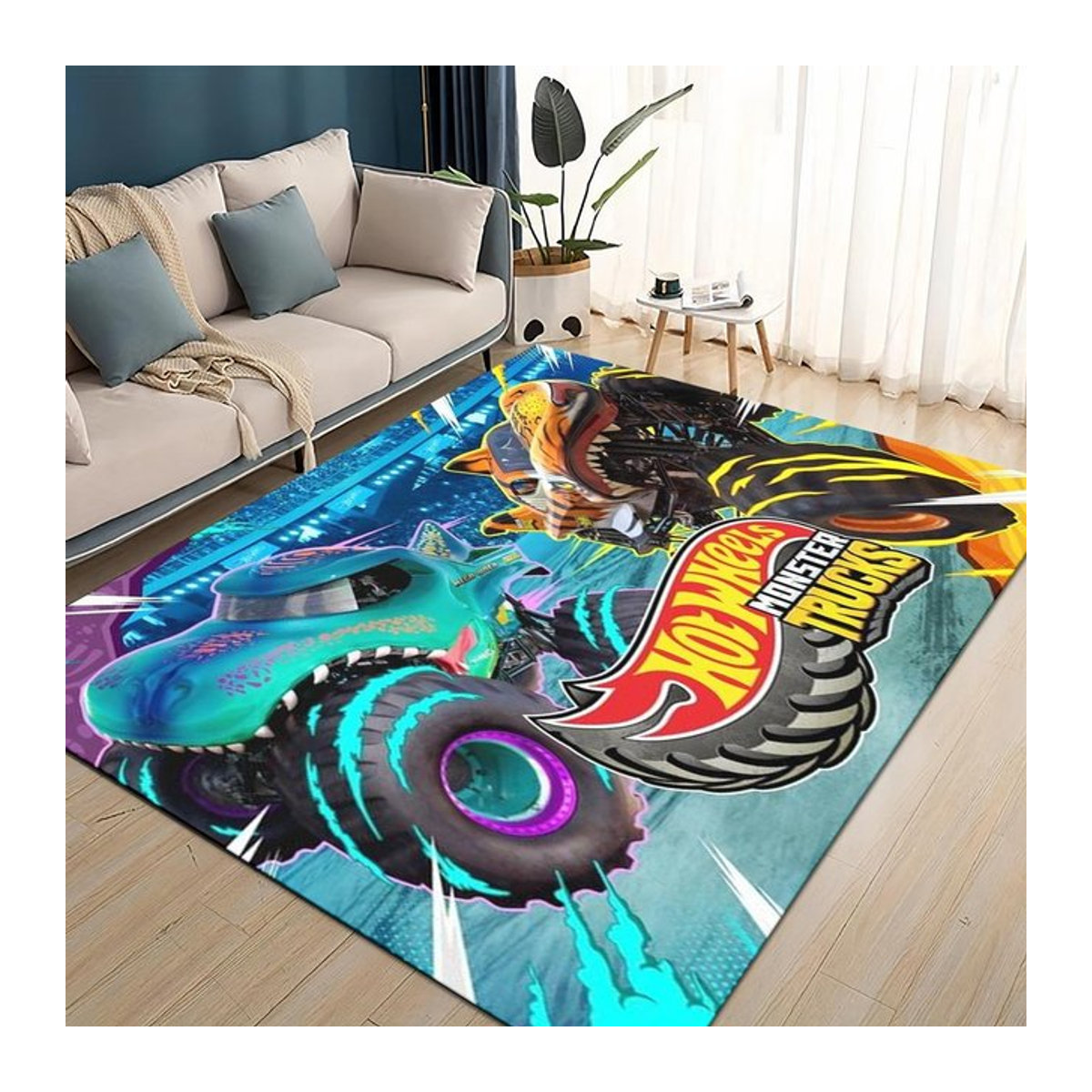 Hot Wheels Kinder Teppich mit Rennauto-Design, rutschfeste Bodenmatte für Wohnzimmer und Schlafzimmer, mehrfarbig, B/T: 60 x 40 cm - Bild 1