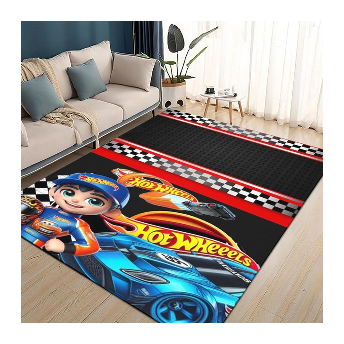 Hot Wheels Kinder Teppich mit Rennauto-Design, rutschfeste Bodenmatte für Wohnzimmer und Schlafzimmer, mehrfarbig, B/T: 60 x 40 cm - Bild 1