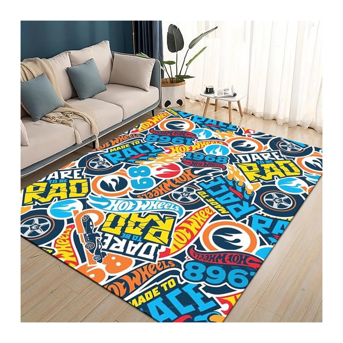Hot Wheels Kinder Teppich mit Rennauto Motiv, rutschfeste Bodenmatte für Wohnzimmer und Schlafzimmer, mehrfarbig, B: 100 cm, T: 70 cm - Bild 1