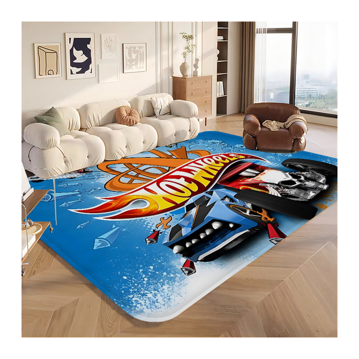 Hot Wheels Küchenmatte im nordischen Stil, blau, rutschfeste Fußmatte für Wohnzimmer, Schlafzimmer oder Balkon - Bild 1