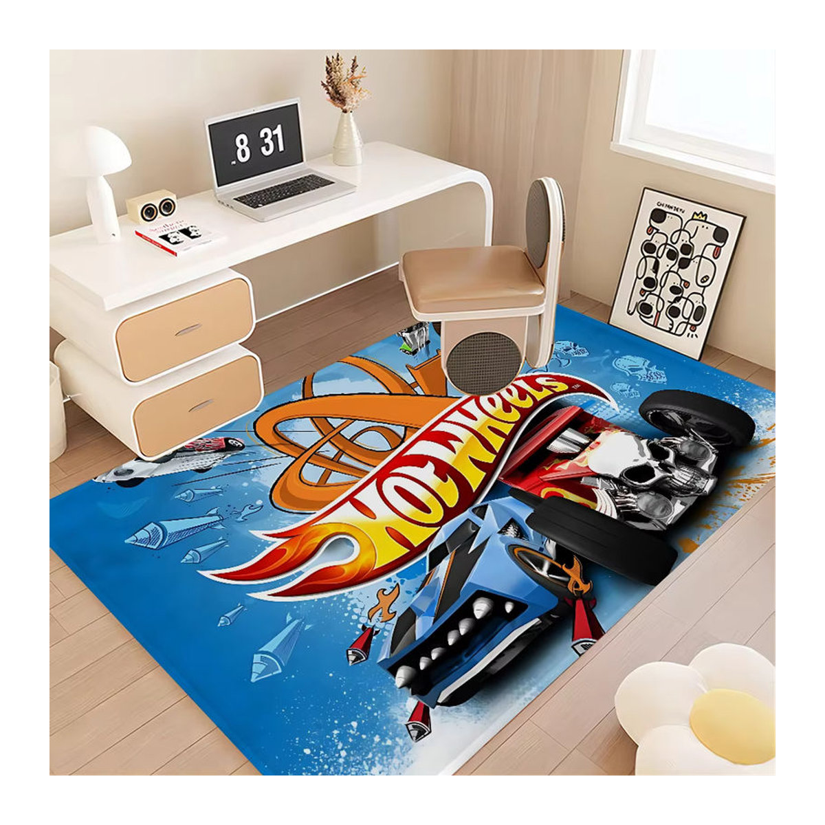 Hot Wheels Küchenmatte im nordischen Stil, blau, rutschfeste Fußmatte für Wohnzimmer, Schlafzimmer oder Balkon - Bild 2