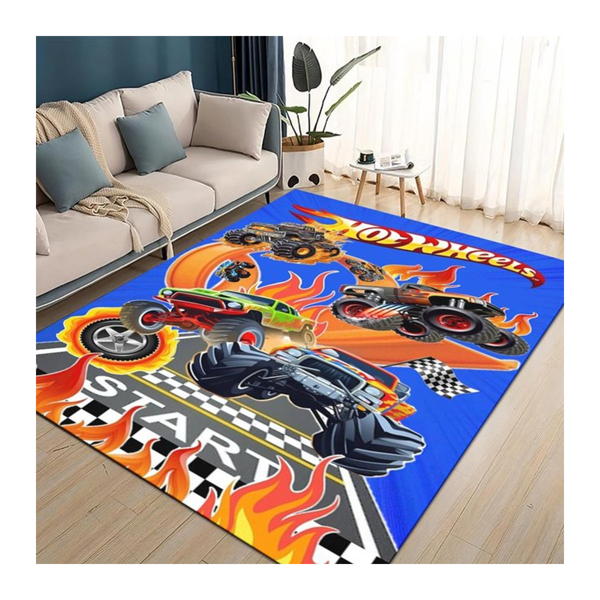 Hot Wheels Rennauto Teppich Blau, Rutschfeste Bodenmatte für Kinderzimmer und Wohnzimmer, B/T: 60 x 40 cm - Bild 1