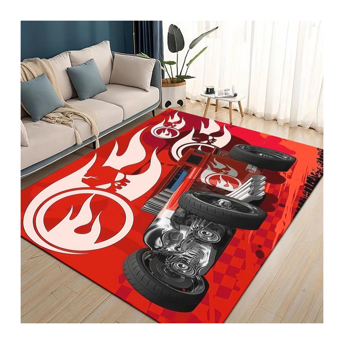 Hot Wheels Rennauto Teppich in Rot für Wohnzimmer und Kinderzimmer, rutschfeste Bodenmatte, B/T: 60 x 40 cm - Bild 1