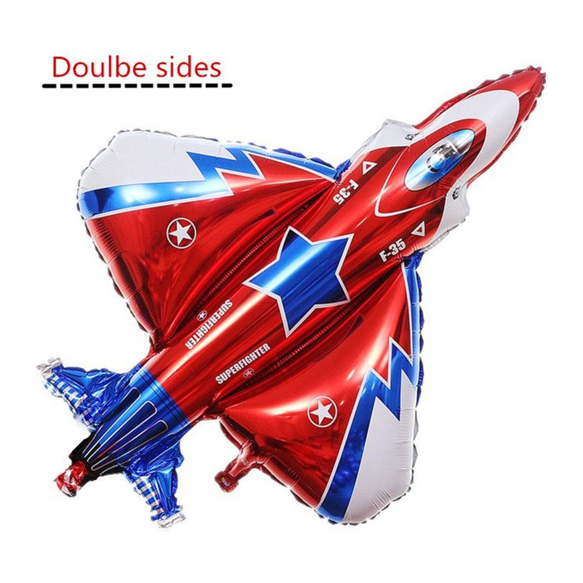 Houspace Kampfflugzeug Folienballon in Rot mit Sternen für Kindergeburtstag Dekoration, B: 87 cm, H: 93 cm - Bild 1
