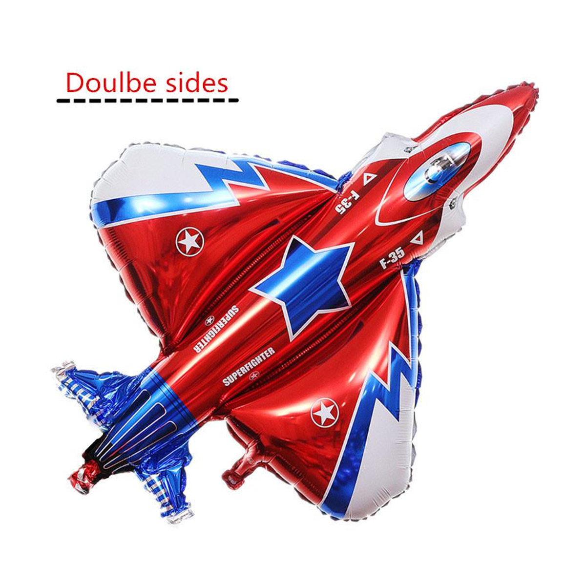 Houspace Kampfflugzeug Folienballon in Rot mit Sternen für Kindergeburtstag Dekoration, B: 87 cm, H: 93 cm - Bild 2