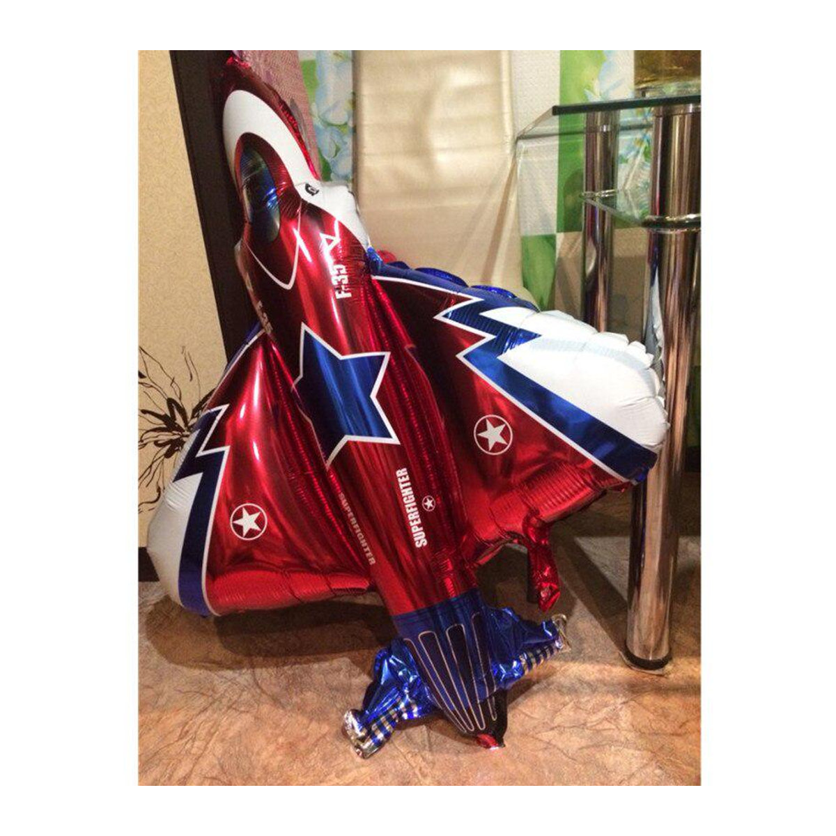 Houspace Kampfflugzeug Folienballon in Rot mit Sternen für Kindergeburtstag Dekoration, B: 87 cm, H: 93 cm - Bild 3
