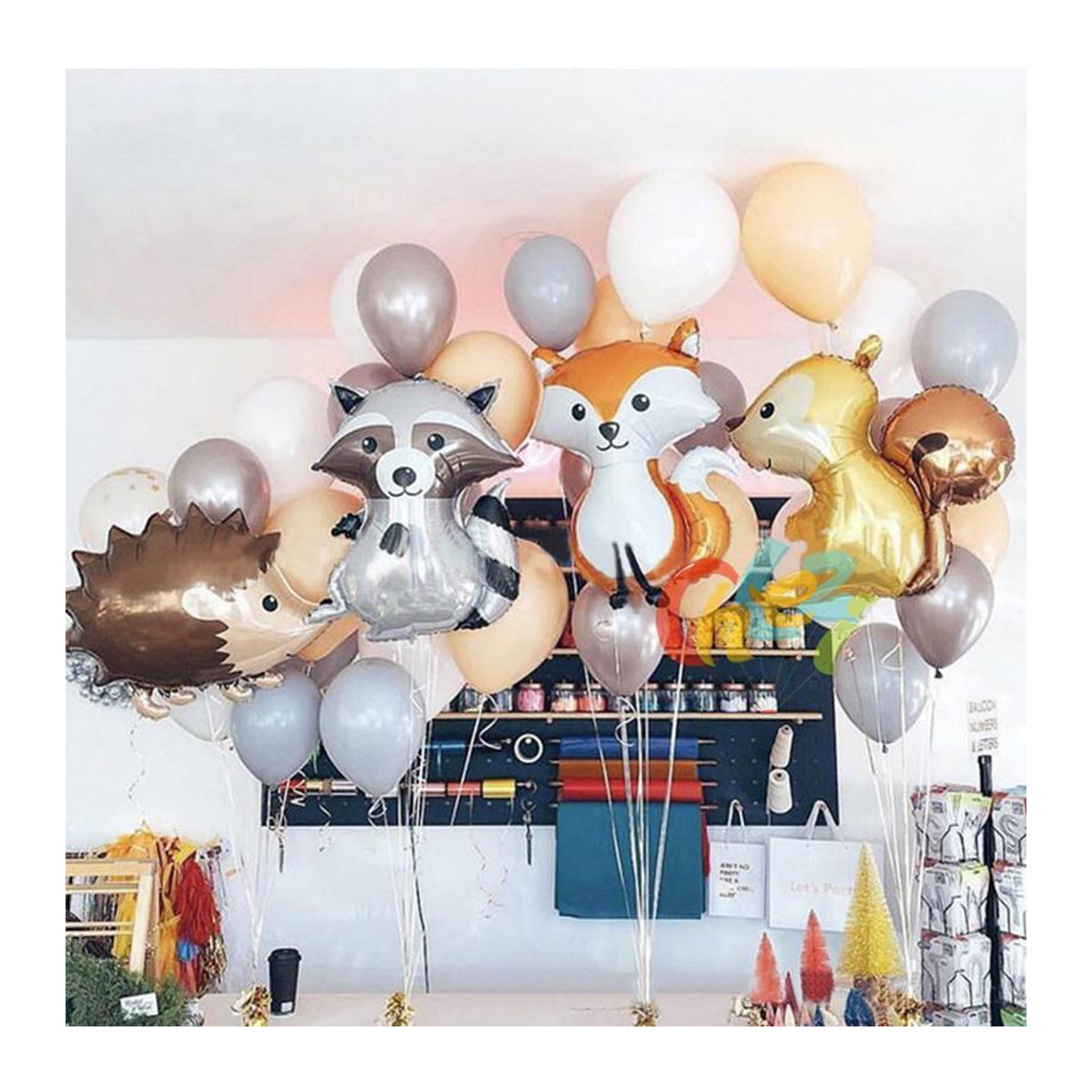 Houspace Tier Folienballons Fuchs und Igel als mehrfarbige Dekoration für Geburtstag, Hochzeit oder Waldparty - Bild 1