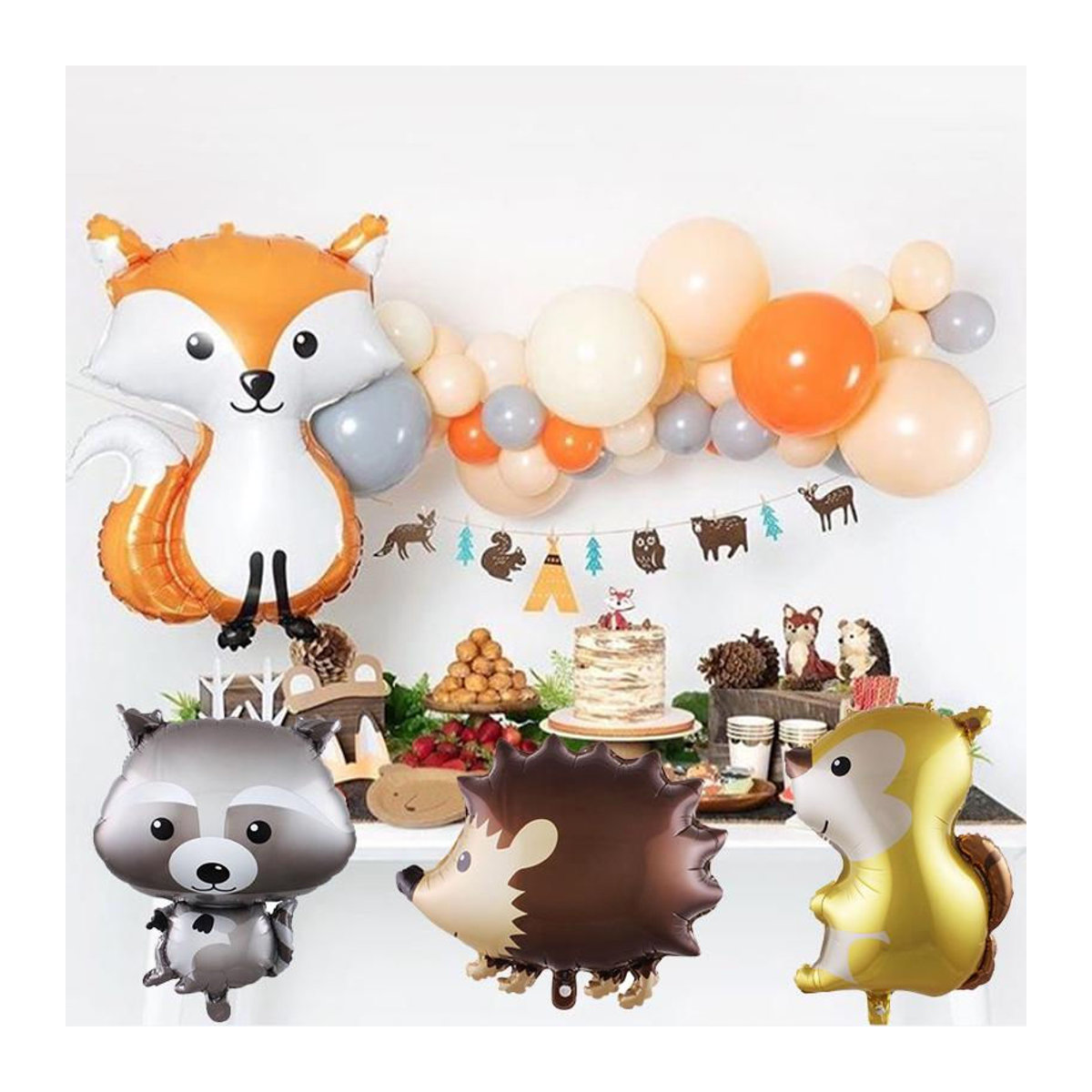Houspace Tier Folienballons Fuchs und Igel als mehrfarbige Dekoration für Geburtstag, Hochzeit oder Waldparty - Bild 4