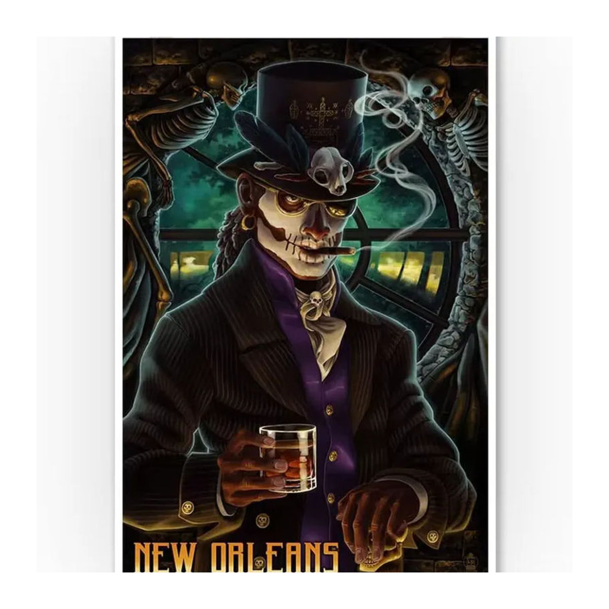 HOUVSSEN Metallschild New Orleans Louisiana Baron Samedi Voodoo Wanddekoration mehrfarbig - Bild 1