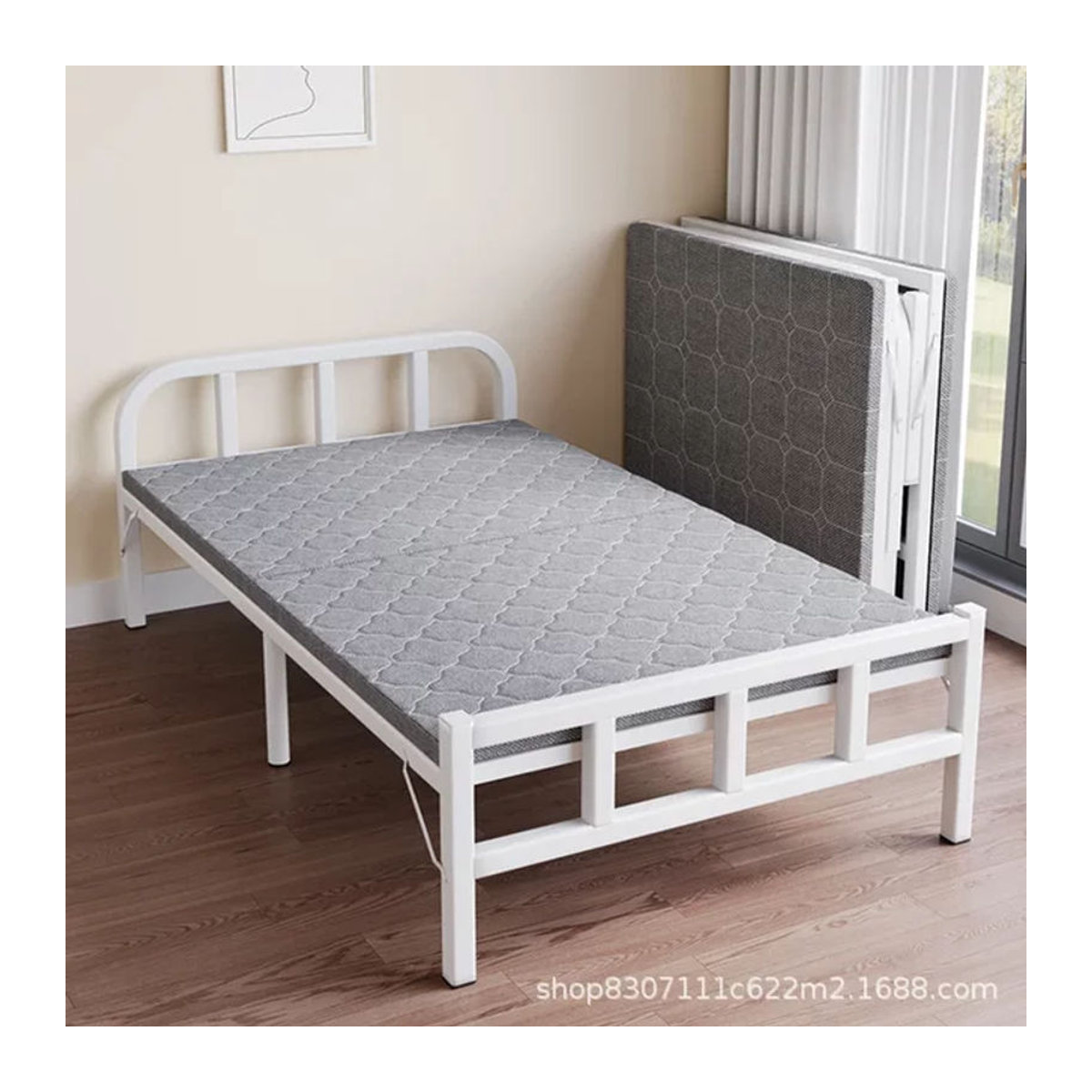 HOUYU Klappbett Einzelbett aus Metall für Erwachsene in Schwarz/Weiß - Bild 1