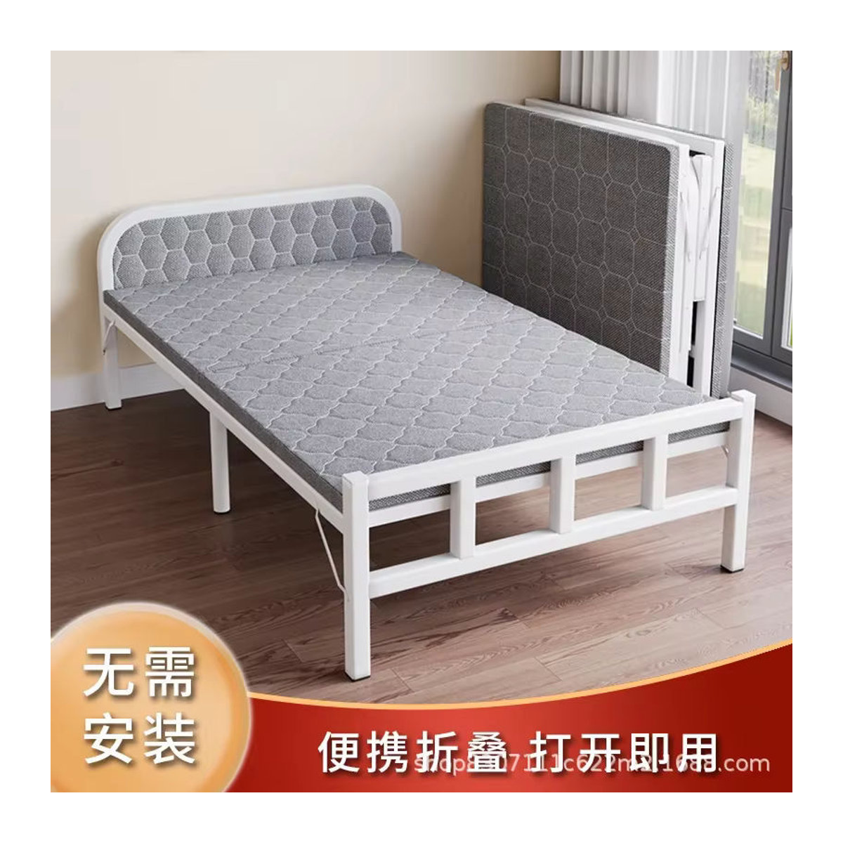 HOUYU Klappbett Einzelbett aus Metall für Erwachsene in Schwarz/Weiß - Bild 2