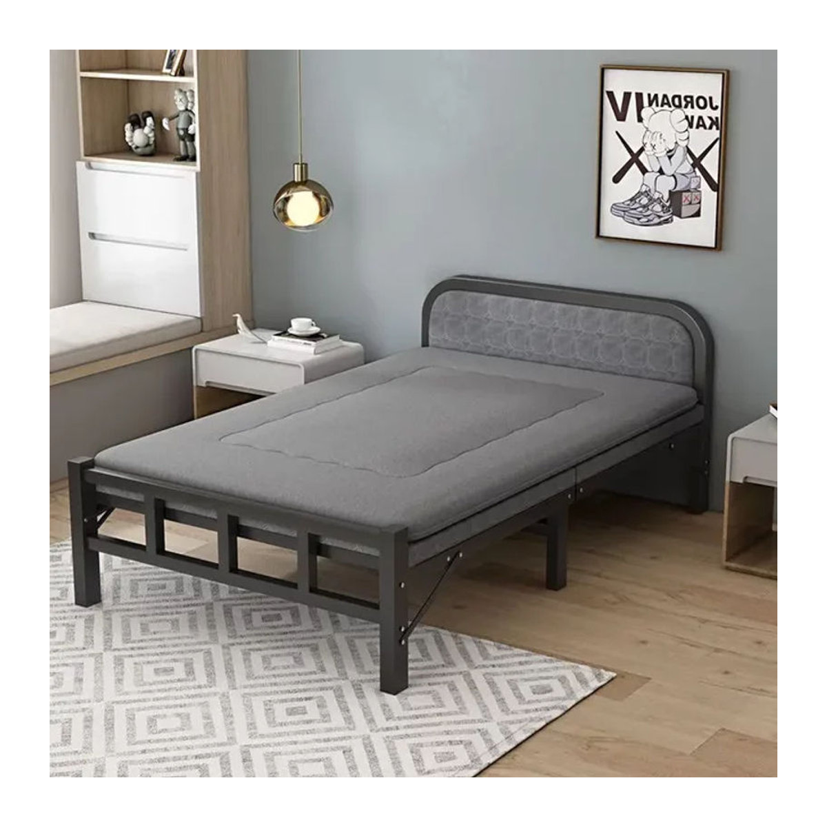 HOUYU Klappbett mit Metallrahmen in Grau, modernes Gästebett als umwandelbares Einzelbett oder Doppelbett - Bild 1