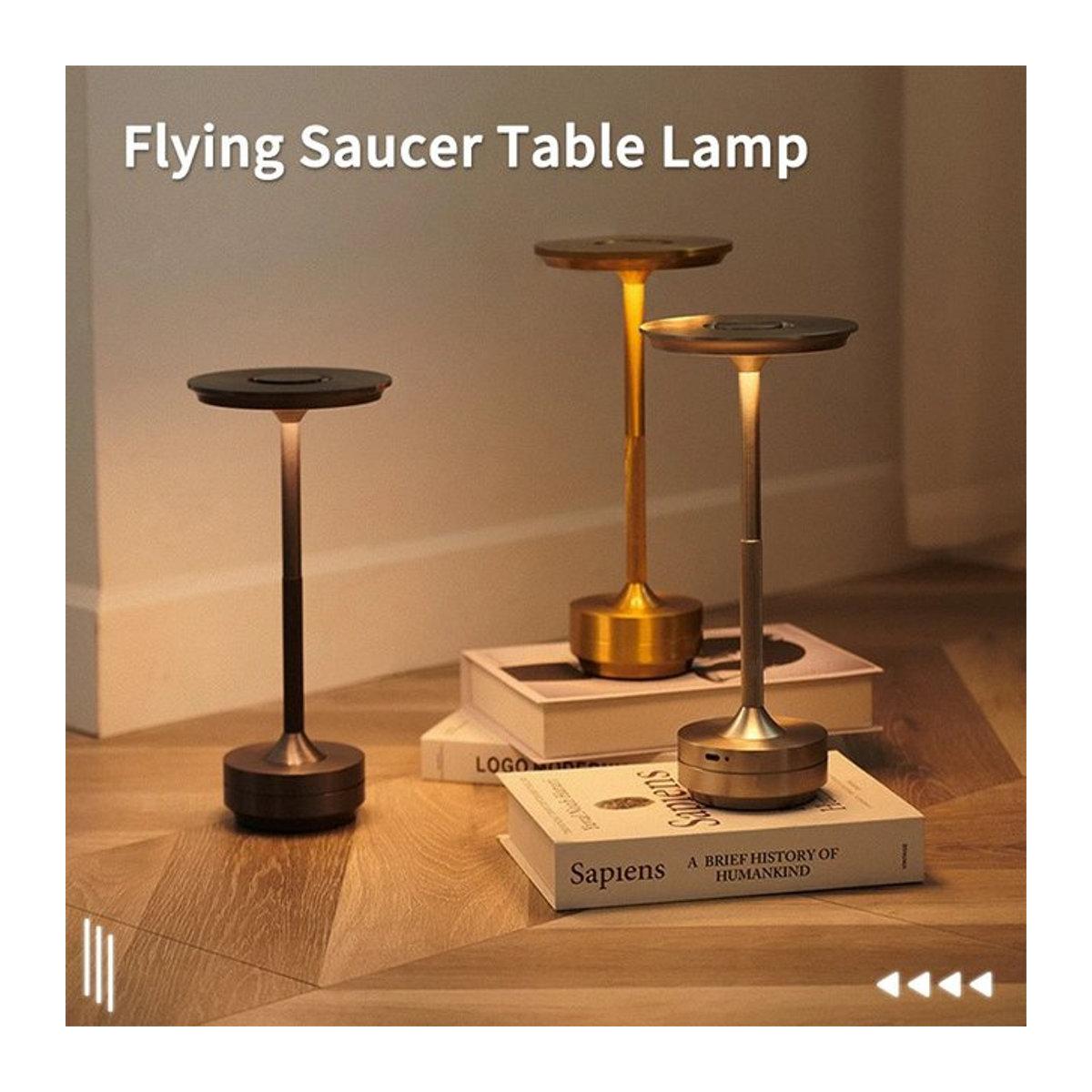 HPH Kabellose Tischlampe in Schwarz aus Metall mit Touch-Funktion und USB-C Aufladung im minimalistischen Design - Bild 1