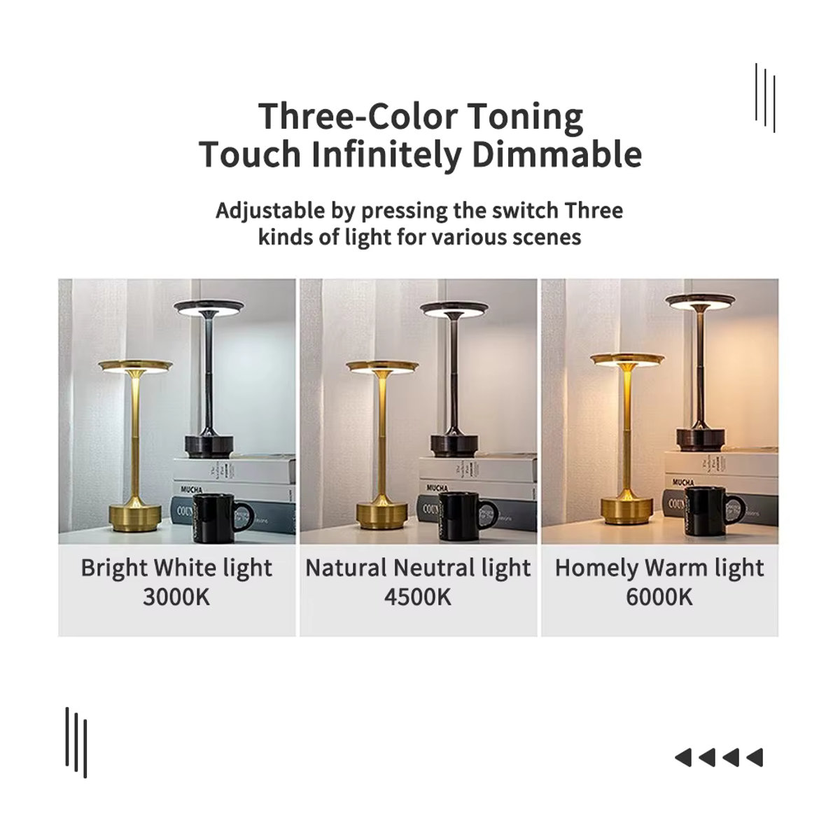 HPH Kabellose Tischlampe in Schwarz aus Metall mit Touch-Funktion und USB-C Aufladung im minimalistischen Design - Bild 2