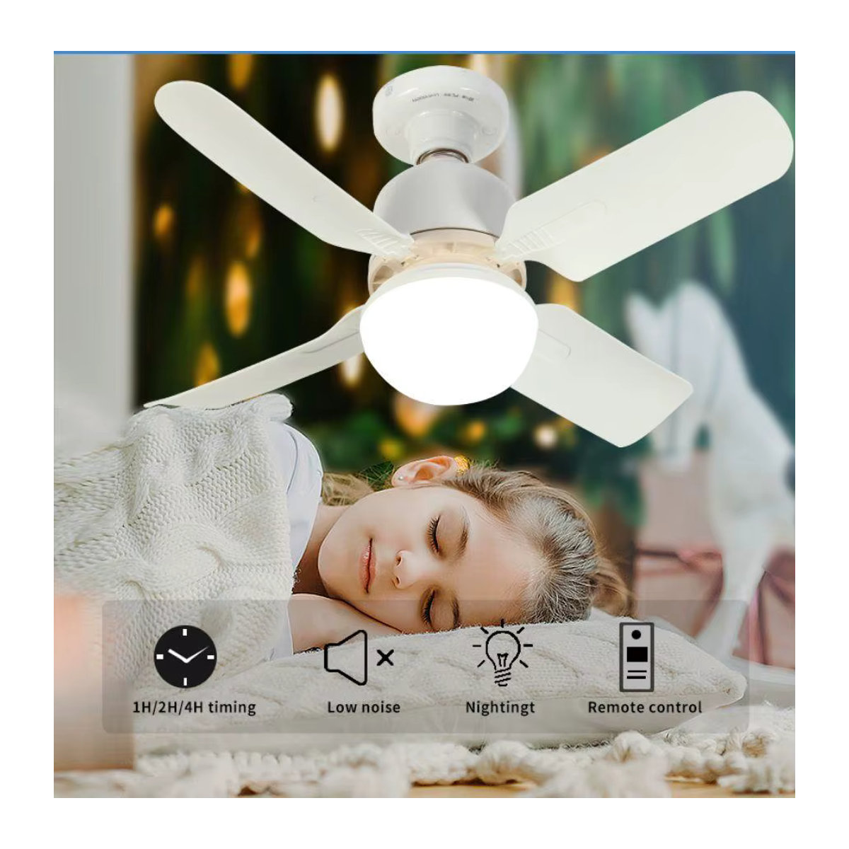 HPH LED-Deckenventilator mit E27-Fassung und Fernbedienung in Weiß, minimalistisches Design für Schlafzimmer und Küche - Bild 3