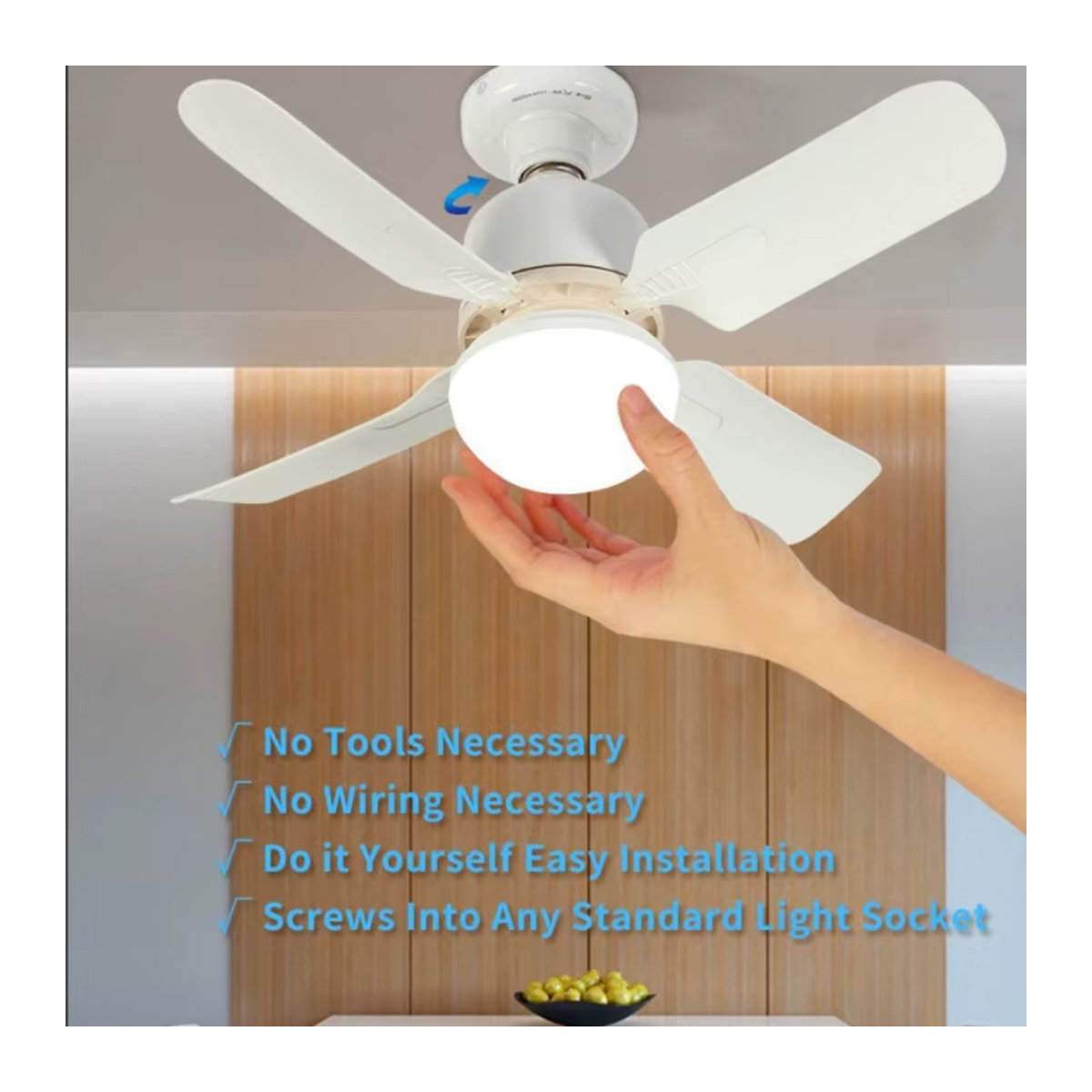 HPH LED-Deckenventilator mit E27-Fassung und Fernbedienung in Weiß, minimalistisches Design für Schlafzimmer und Küche - Bild 4