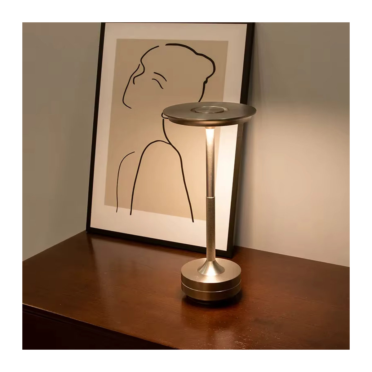 HPH LED Tischlampe aus Metall in Silber mit USB-Touch-Dimmer und Akku für minimalistische Dekoration - Bild 4