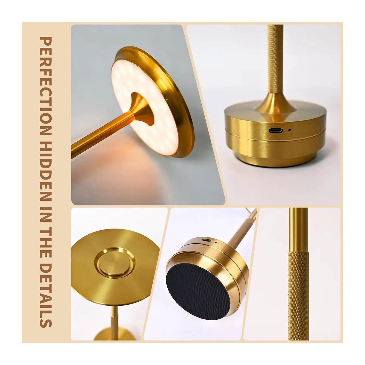 HPH LED Tischlampe aus Metall in Silber mit USB-Touch-Dimmer und Akku für minimalistische Dekoration - Bild 5