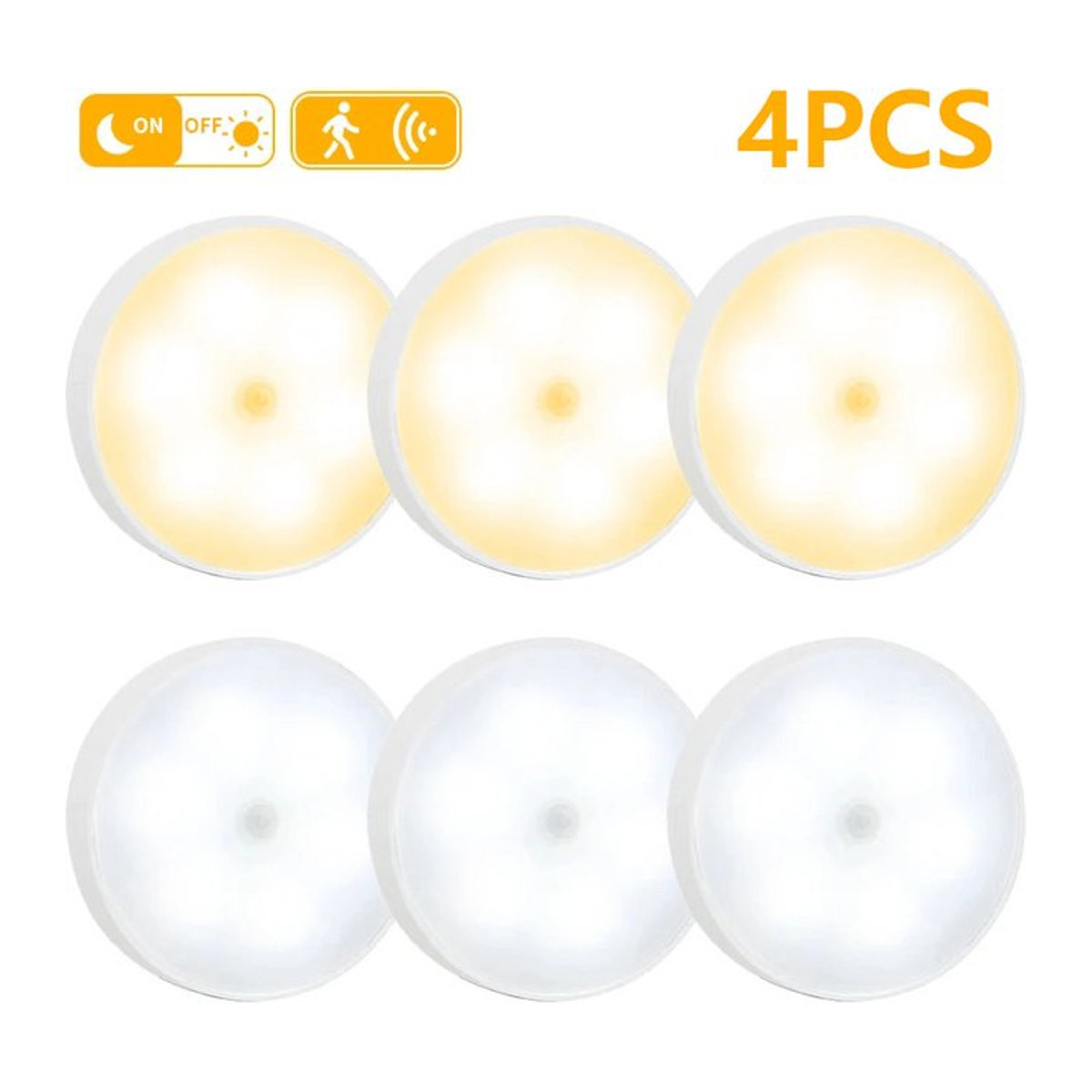 HPH Motion Sensor LED Nachtlicht Set, 4 Stück, USB aufladbare drahtlose Schranklampe für Küche, Garderobe und Treppe, minimalistisches Design - Bild 1