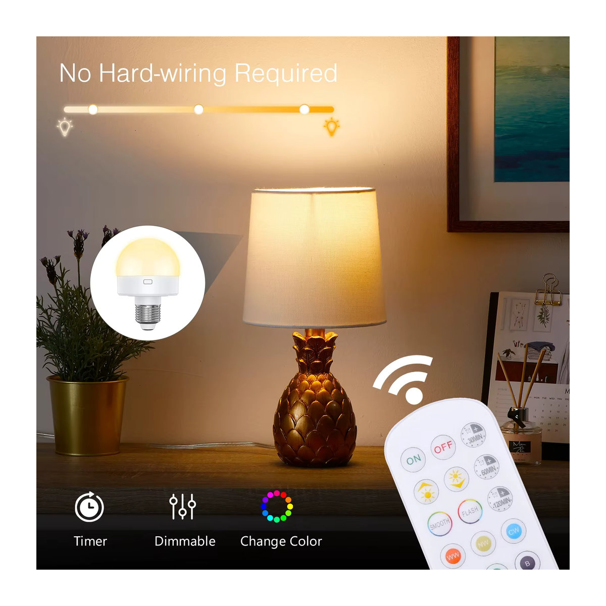 HPH RGB LED-Nachtlicht mit Fernbedienung, wiederaufladbare E27 LED-Lampe für die Heimdekoration, minimalistisches Design - Bild 2