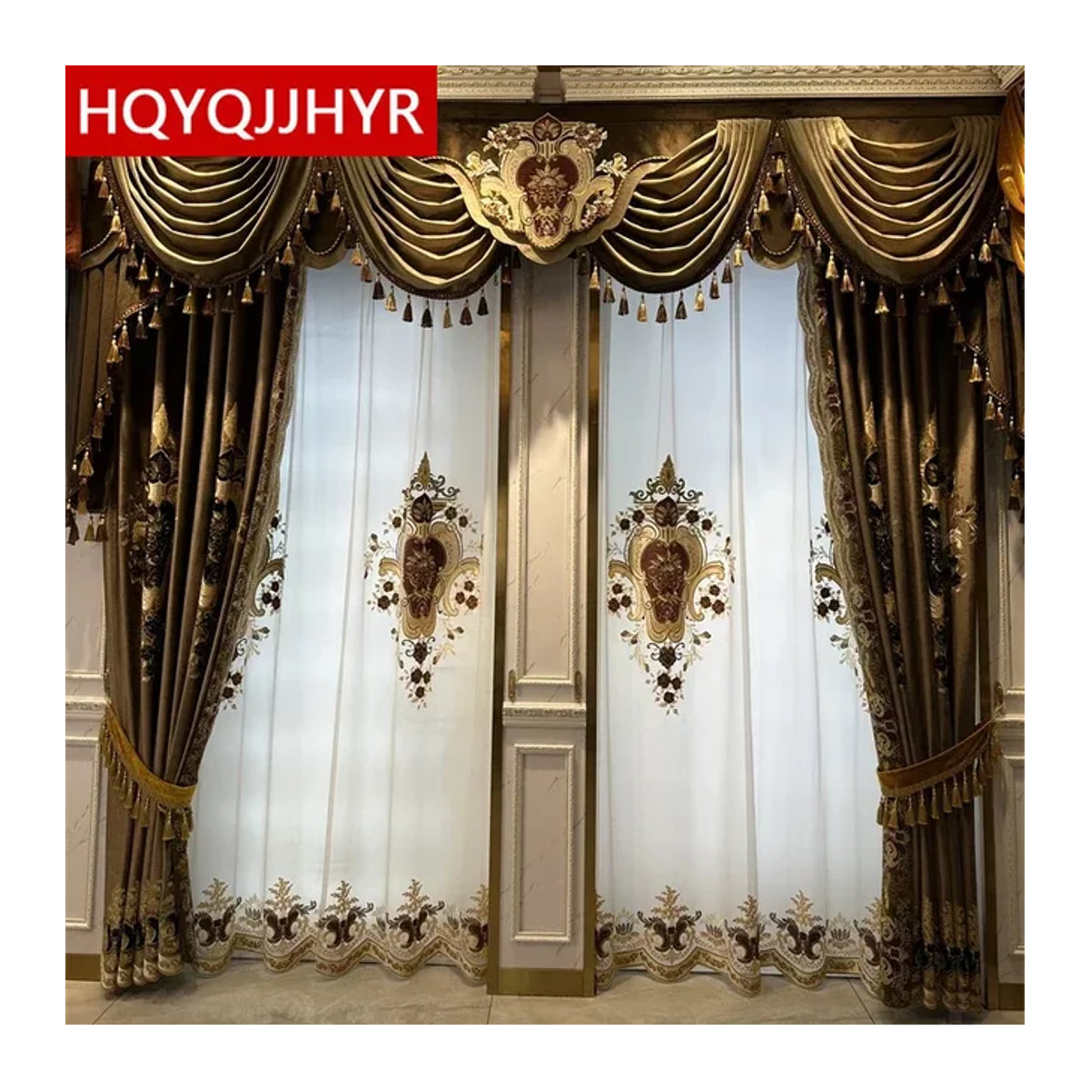 HQYQJJHYR Luxus Vorhang in Braun, Transparenter Voile-Stoff für Wohnzimmer und Schlafzimmer - Bild 1