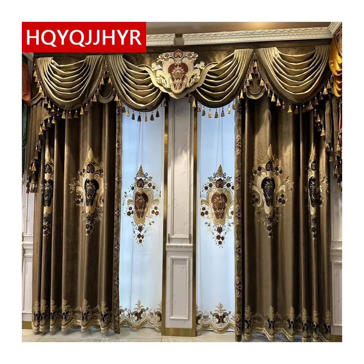 HQYQJJHYR Luxus Vorhang in Braun, Transparenter Voile-Stoff für Wohnzimmer und Schlafzimmer - Bild 2