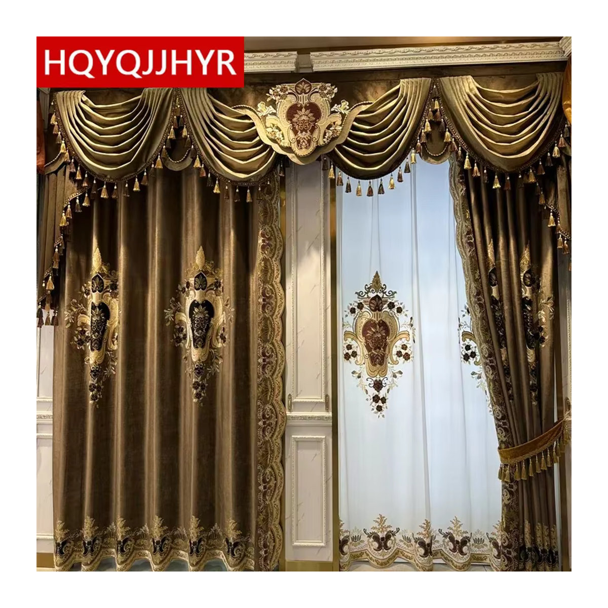 HQYQJJHYR Luxus Vorhang in Braun, Transparenter Voile-Stoff für Wohnzimmer und Schlafzimmer - Bild 3