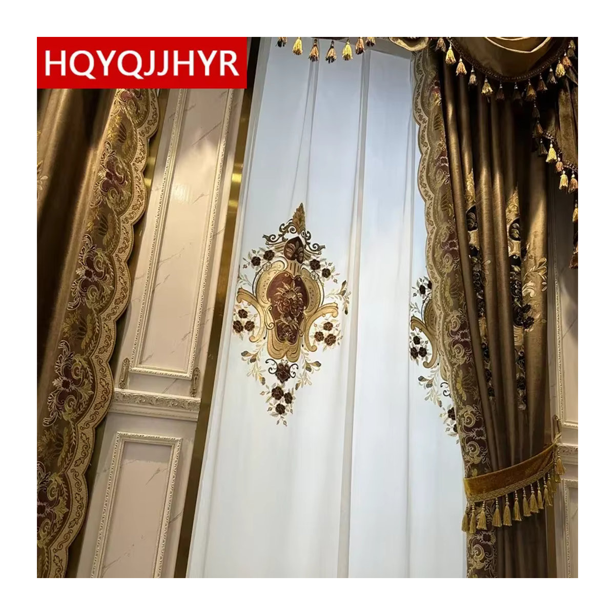 HQYQJJHYR Luxus Vorhang in Braun, Transparenter Voile-Stoff für Wohnzimmer und Schlafzimmer - Bild 4