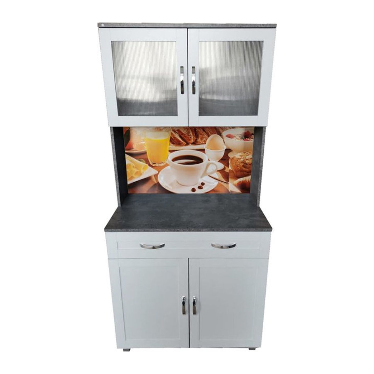 HTI-Living Küchenbuffet Blanca Bistro Modern in Weiß/Beton mit Glasteil und Drehtüren, H: 170 cm, B: 80 cm, T: 1 cm - Bild 1