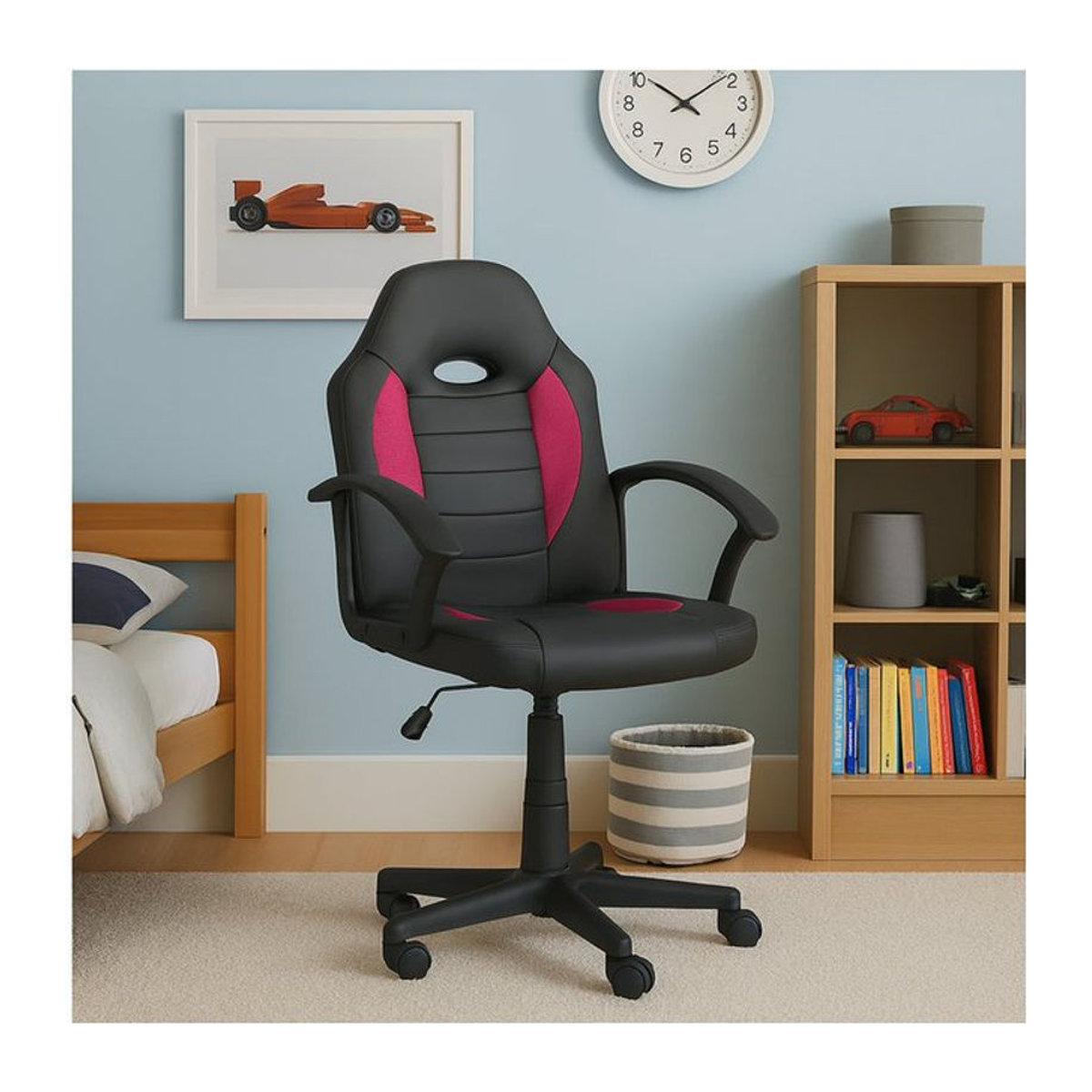 HTI-Living Schreibtischstuhl Daytona Junior höhenverstellbar aus Kunstleder in Anthrazit-Rosa - Bild 1