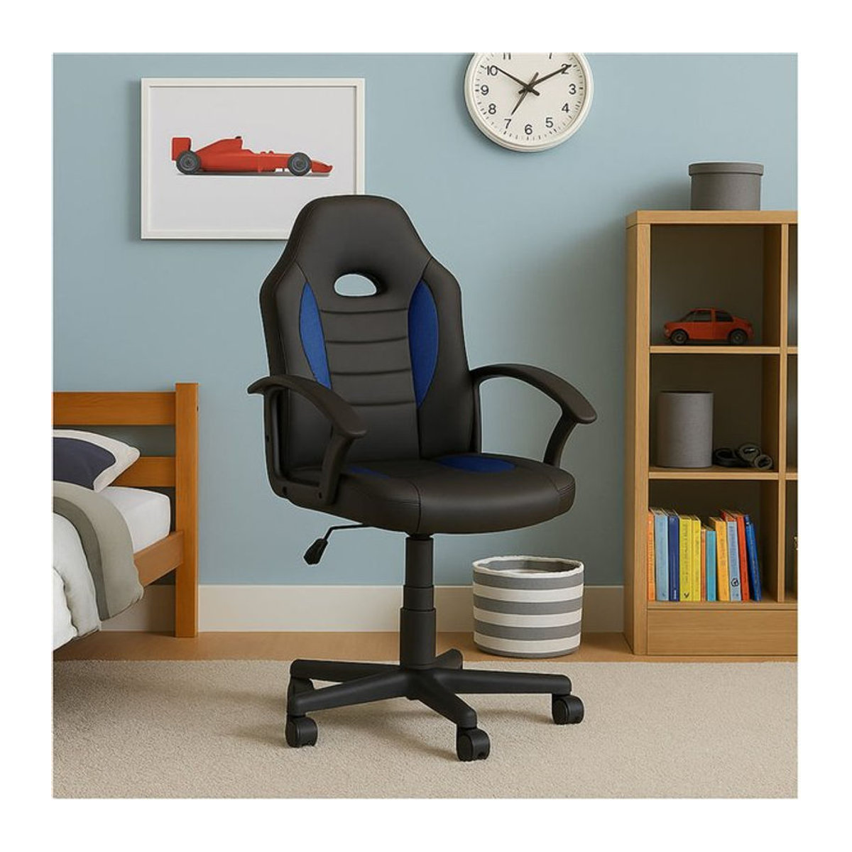 HTI-Living Schreibtischstuhl Daytona Junior höhenverstellbar aus Kunstleder in Schwarz-Blau - Bild 1